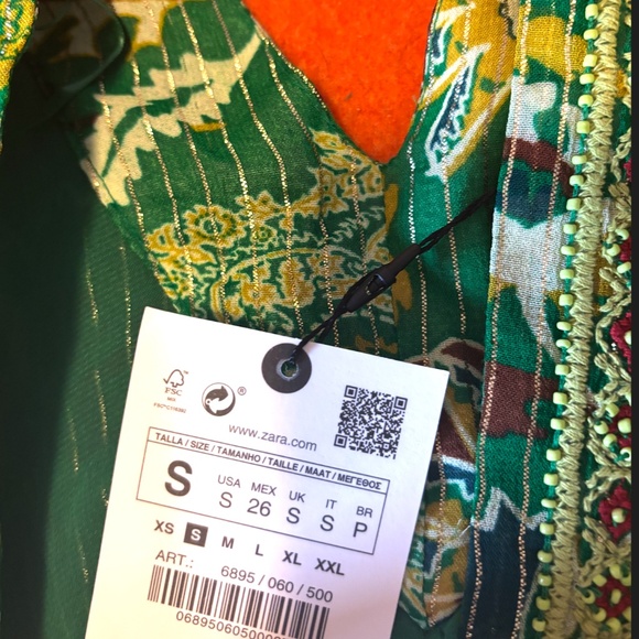 Zara green embellished metallic shimmery kaftan dress NWT - Picture 10 of 16